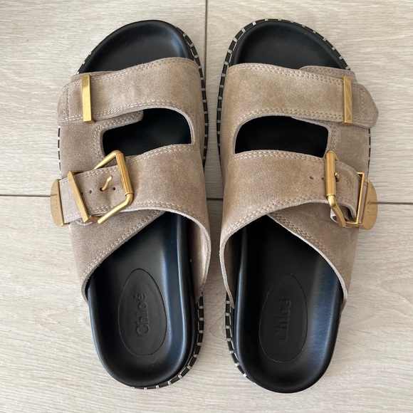 Chloe Rebecca Suede Dual-Buckle Slide Sandals - Picture 4 of 11